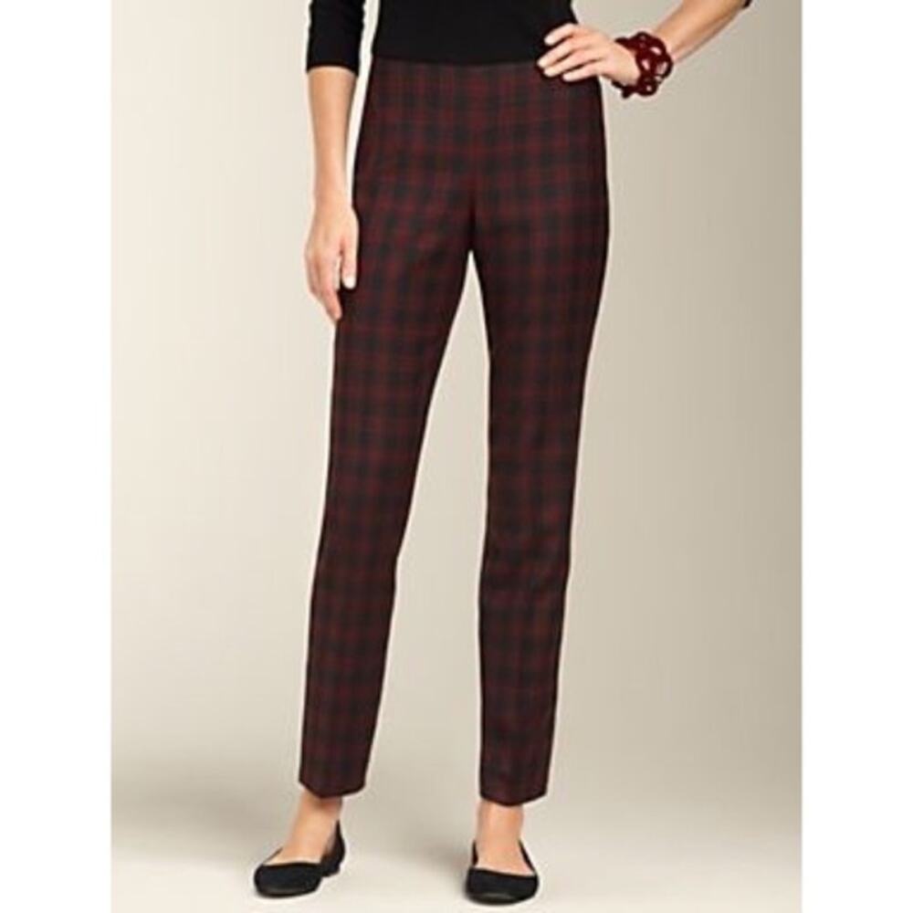 Talbots Woman Red & Black Tartan Plaid Wool‎ Blend High Rise Crop Pants Size 24W